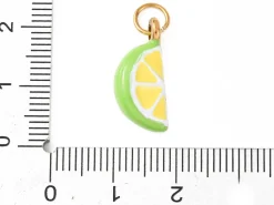 Breloque quartier de citron vert émaillée - acier inoxydable 304 doré
