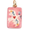 Breloque rectangle rose oiseau - laiton doré clair