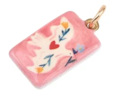 Breloque rectangle rose oiseau - laiton doré clair