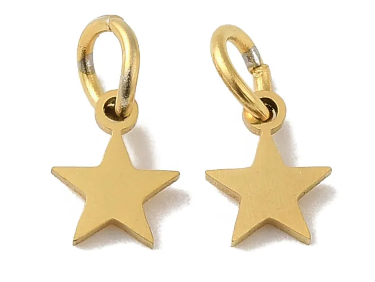 Breloque étoile en acier inoxydable 201 plaqué or 18K avec anneau