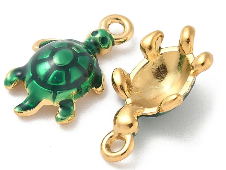 Breloque tortue - acier inoxydable 304 doré à l’or fin