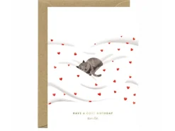 Carte d'anniversaire aquarelle & dorure - Cosy Cat - ATWS