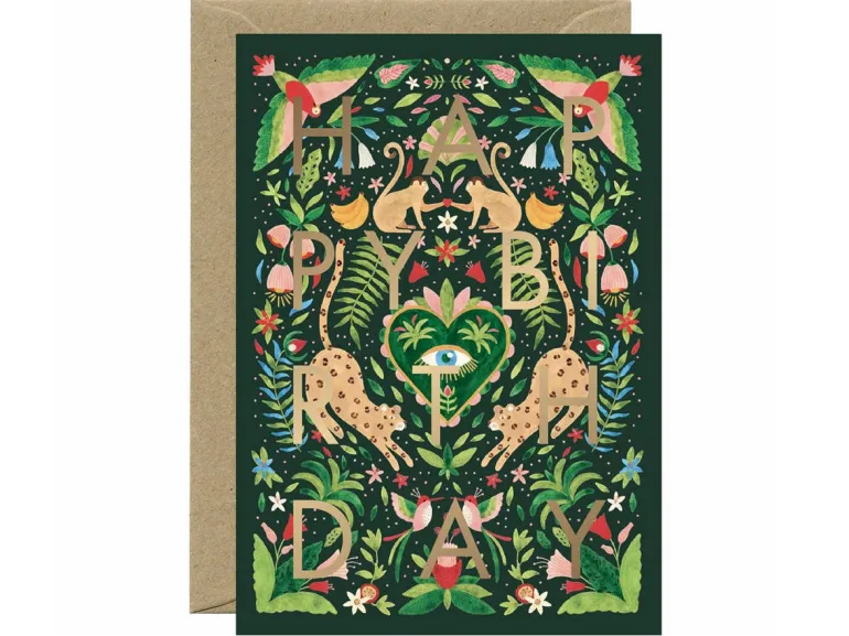 Carte d'anniversaire aquarelle & dorure - Green Jungle Birthday - ATWS