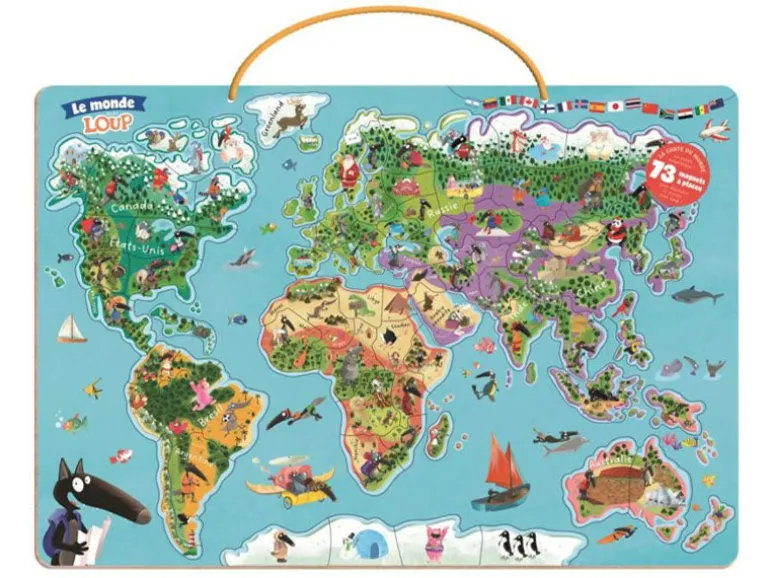 Carte du monde magnétique en puzzle - Je découvre le monde avec Loup
