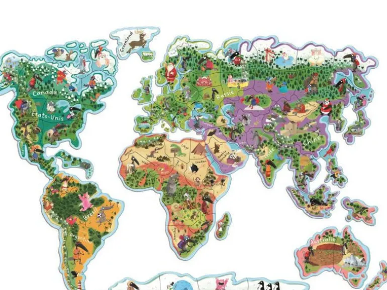 Carte du monde magnétique en puzzle - Je découvre le monde avec Loup