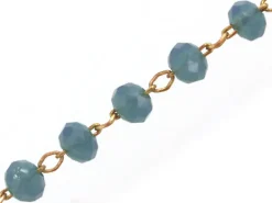 Chaine laiton avec perles en verre - bleu canard