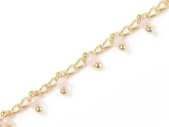 Chaine perles facettes - rose poudre - doré à l'or fin 18K x 20 cm