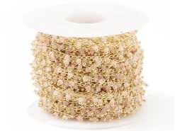 Chaine perles facettes - rose poudre - doré à l'or fin 18K x 20 cm