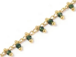 Chaine perles facettes - vert foncé - doré à l'or fin 18K x 20 cm