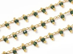 Chaine perles facettes - vert foncé - doré à l'or fin 18K x 20 cm