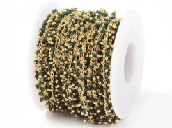 Chaine perles facettes - vert foncé - doré à l'or fin 18K x 20 cm
