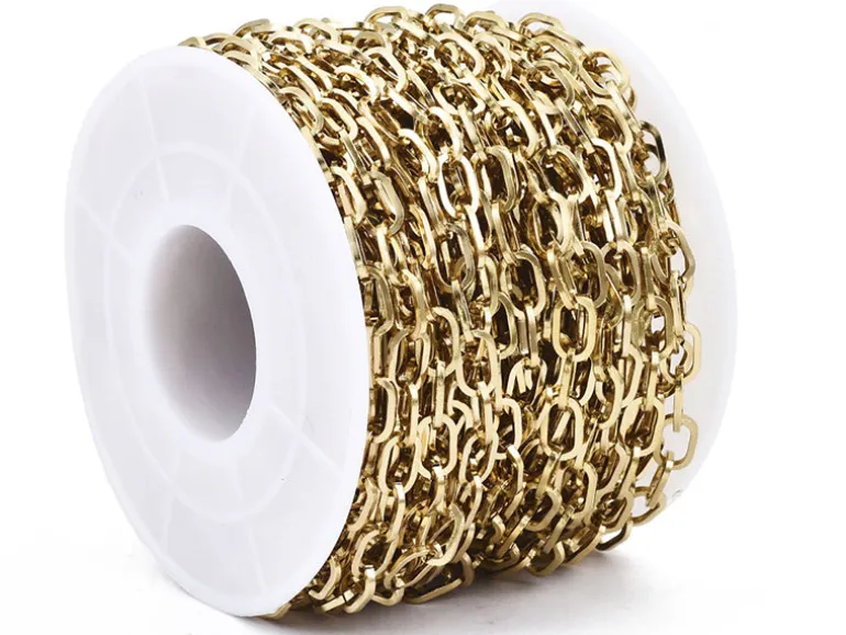 Chaîne en acier inoxydable 304 - 6,6 x 4 mm - doré à l'or fin 18 K x 20 cm