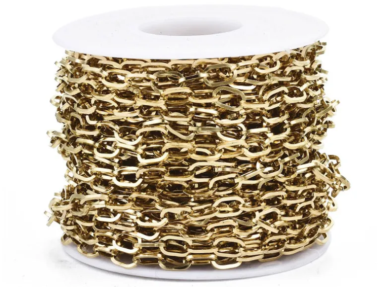 Chaîne en acier inoxydable 304 - 6,6 x 4 mm - doré à l'or fin 18 K x 20 cm