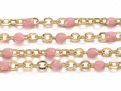 Chaîne forçat dorée avec points émaillés résine époxy rose x 20 cm