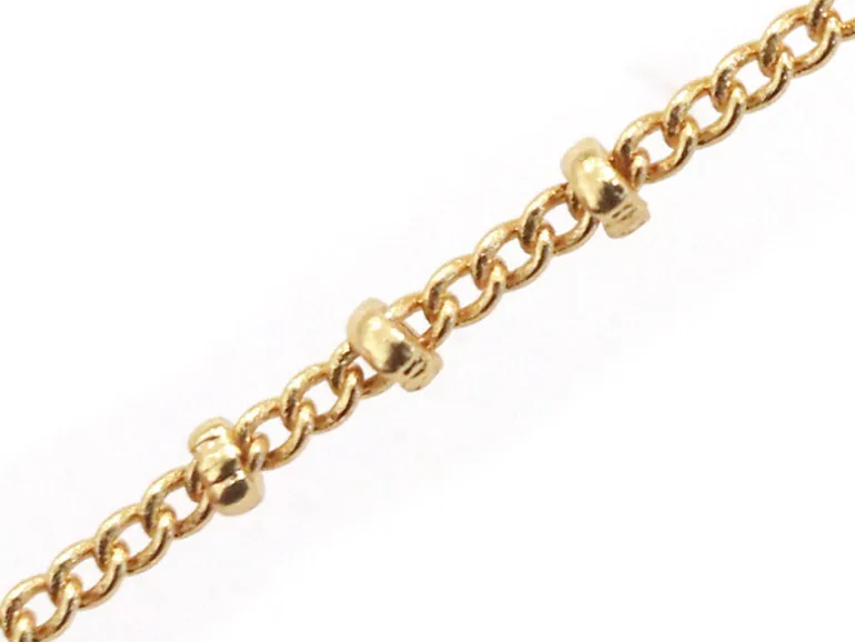 Chaîne gourmette alternée 3 perles - doré à l'or fin 24 K x 20 cm