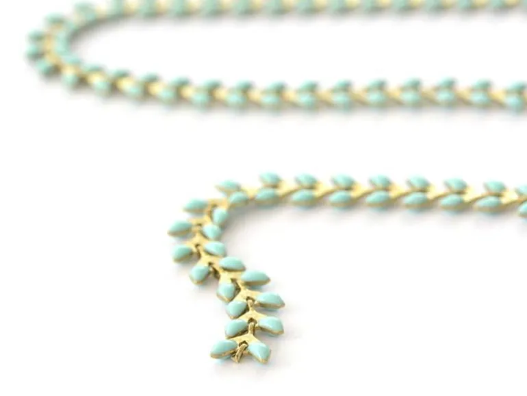 Chaîne épi émaillée bleue turquoise - 50 cm
