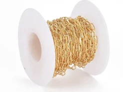 Chaîne trombone - 6 x 2 mm - doré à l'or fin 18K x 20 cm