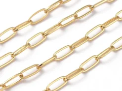 Chaîne trombone - 6 x 2 mm - doré à l'or fin 18K x 20 cm