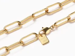 Collier chaîne à maillons rectangulaires en laiton doré à l’or fin