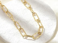 Collier chaîne à maillons texturés en laiton doré à l’or fin – 43,3 cm