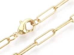 Collier chaîne trombone - 62 cm - 12 x 3,5 - doré à l'or fin 18K