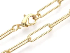 Collier chaîne trombone texturée - 61 cm - 15,5 x 4,5 - doré à l'or fin 18K