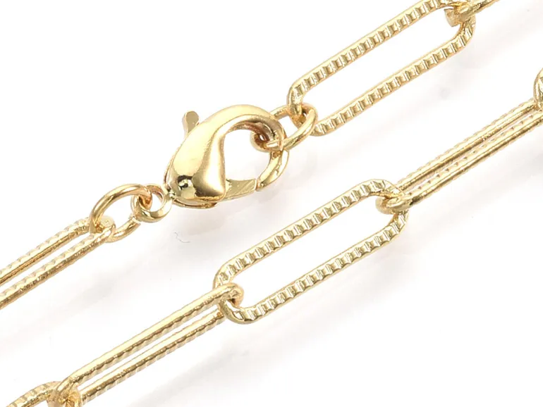 Collier chaîne trombone texturée - 61 cm - 15,5 x 4,5 - doré à l'or fin 18K
