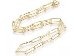 Collier chaîne trombone texturée - 47 cm - 15,5 x 4,5 - doré à l'or fin 18K