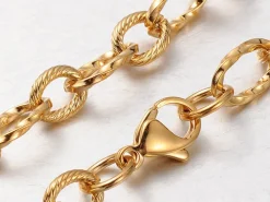 Collier chaîne cable texturée en acier inoxydable 304 doré à l’or fin