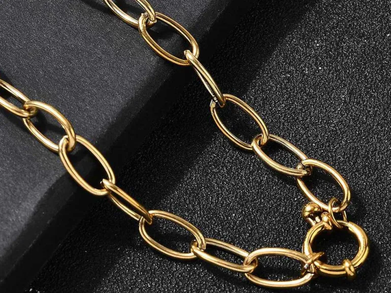 Collier chaîne câble 41,3 cm - acier inoxydable 304 doré à l’or fin