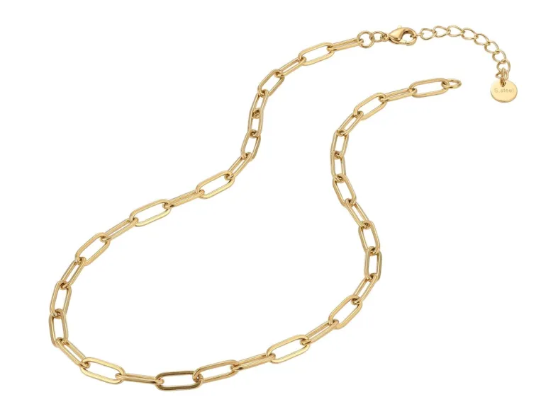 Collier chaîne trombone 41,5 cm - acier inoxydable 304 doré à l’or fin