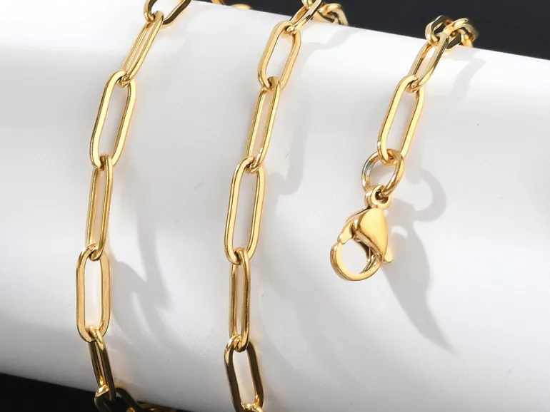 Collier chaîne trombone 41,5 cm - acier inoxydable 304 doré à l’or fin