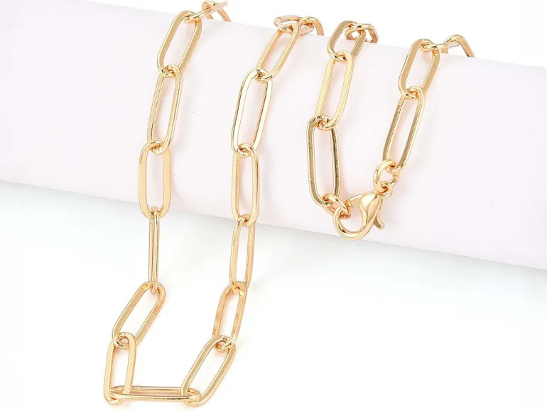Collier chaîne trombone 45 cm - laiton doré à l’or fin