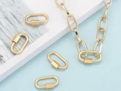 Fermoir mousqueton à visser - 20 x 10 mm - doré à l'or fin mat 18 K