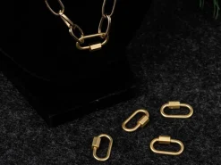 Fermoir mousqueton à visser - 20 x 10 mm - doré à l'or fin mat 18 K
