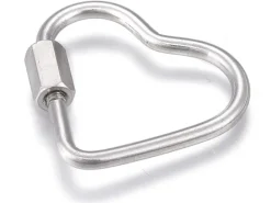 Fermoir mousqueton à visser - coeur - 21,5 x 24 mm - acier inoxydable argenté