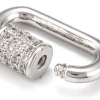 Fermoir mousqueton à visser - 17x 10 mm - flash platine et incrusté de cubic zirconia