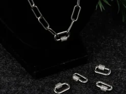 Fermoir mousqueton à visser - 17x 10 mm - flash platine et incrusté de cubic zirconia