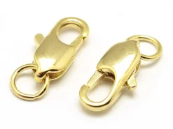 Fermoir mousqueton allongé 11mm avec anneau - doré à l'or fin