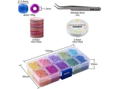 Kit Boite de perles 10 couleurs opaques + 2 bobines fils + pince