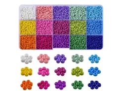 Kit Boite de perles 15 couleurs opaques + 2 bobines fils + pince