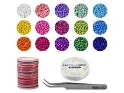 Kit Boite de perles 15 couleurs opaques + 2 bobines fils + pince