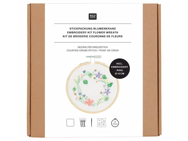 Kit de Broderie Point de Croix, Couronne de Fleurs - Rico Design