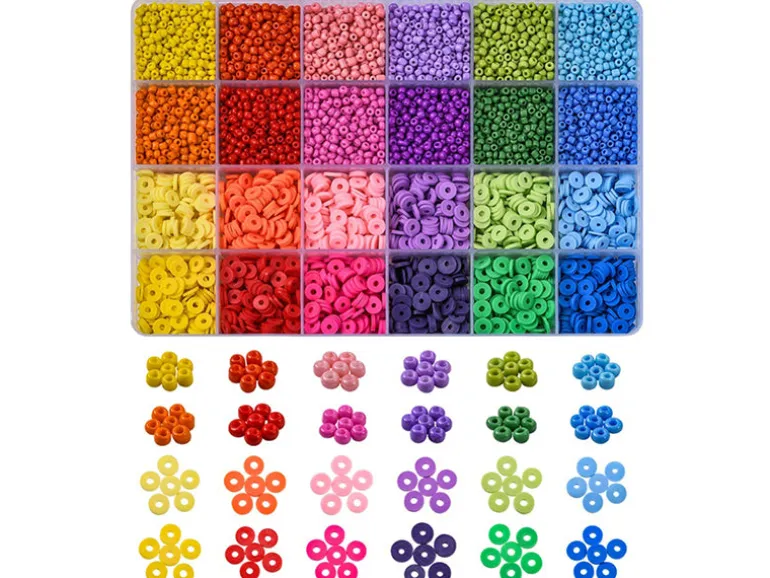 Kit de perles heishi et perles de rocailles - Fil et pince inclus