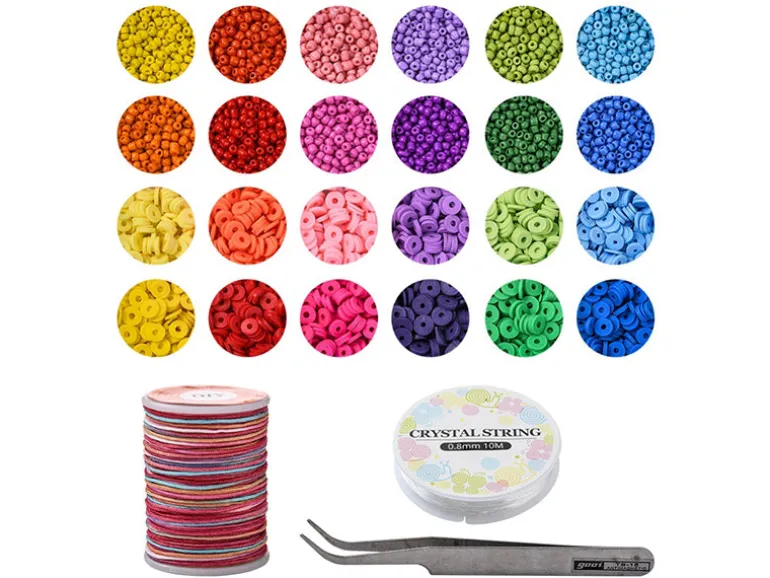 Kit de perles heishi et perles de rocailles - Fil et pince inclus