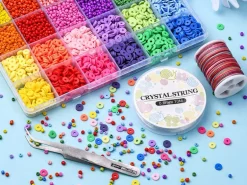 Kit de perles heishi et perles de rocailles - Fil et pince inclus