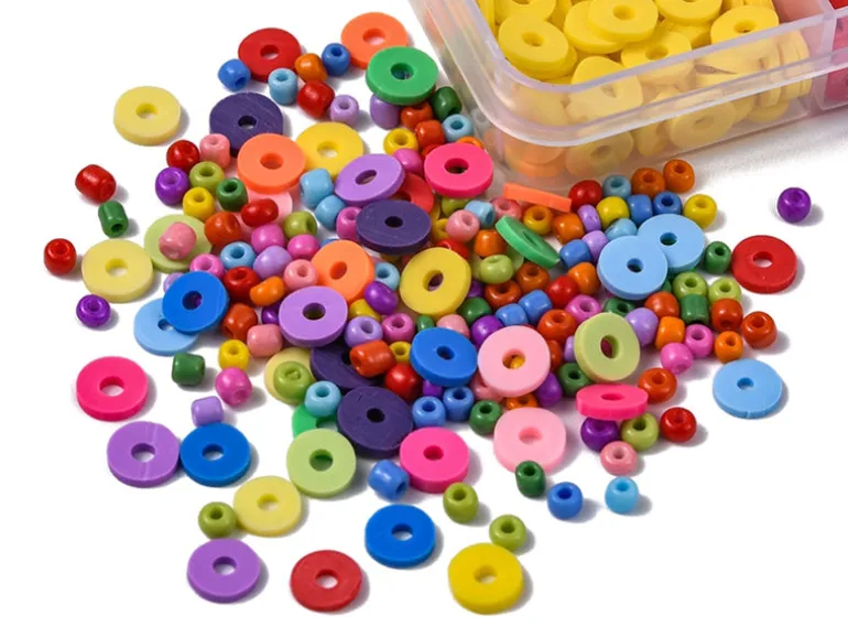 Kit de perles heishi et perles de rocailles - Fil et pince inclus