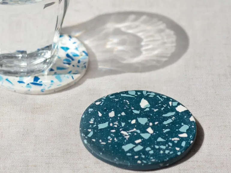 Kit DIY Home Déco - Mes dessous de verre terrazzo en Jesmonite - Bleu