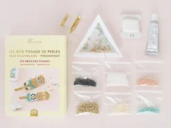 Kit Rose Moustache - tissage de perles miyuki - les broches plumes