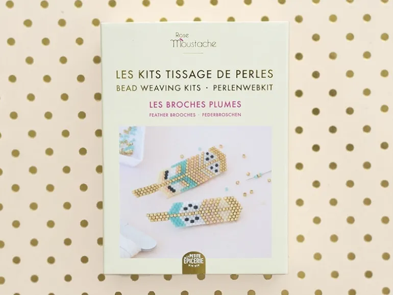 Kit Rose Moustache - tissage de perles miyuki - les broches plumes